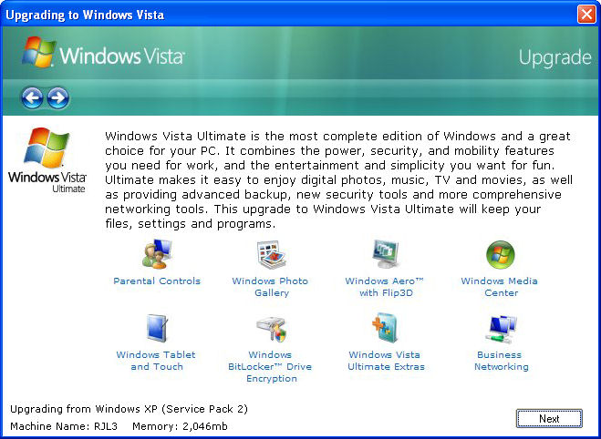 Vista Upgrade Started