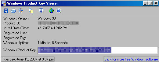 Windows 98 product key